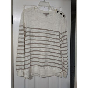 Banana Republic Women's Medium Lightweight Striped Sweater Beige Khaki Knit Top